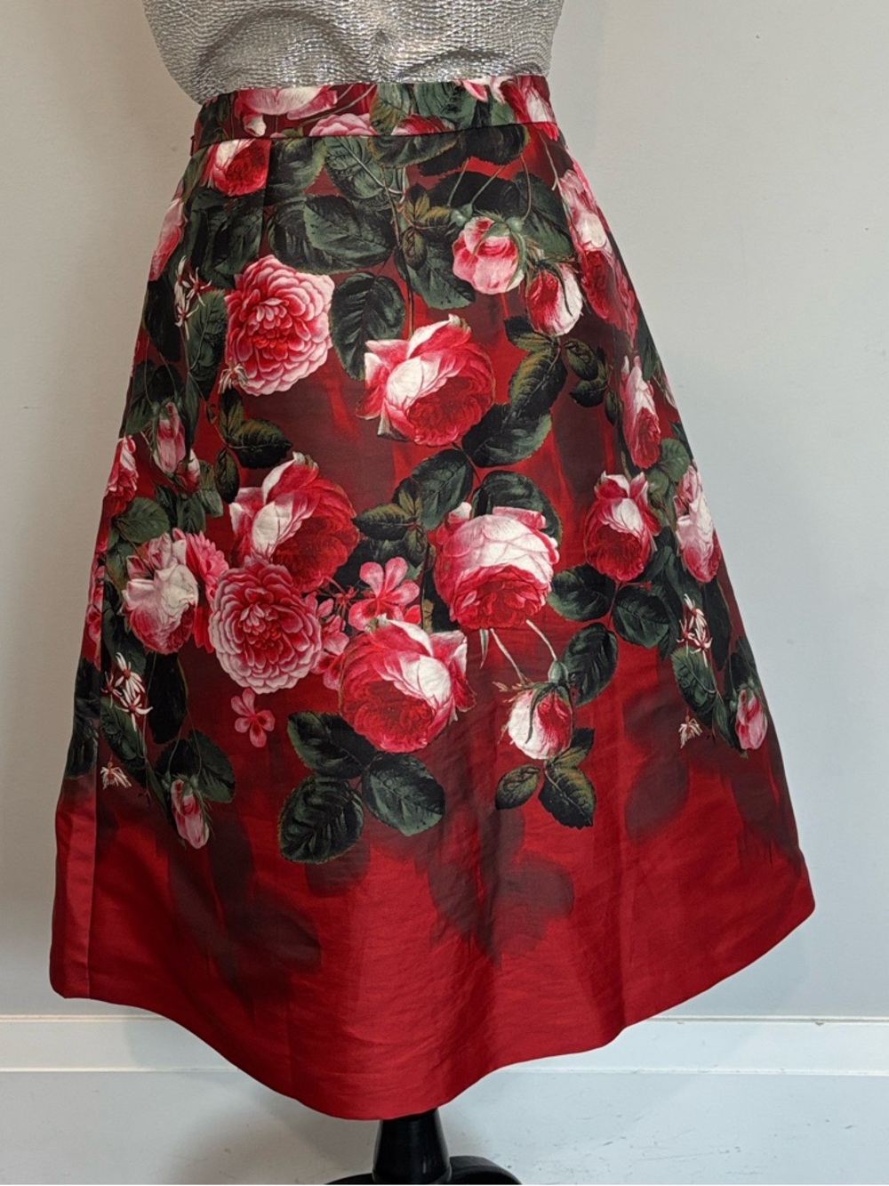 Talbots Floral A-Line Midi Skirt Red Pink Pleated Party Skirt 6 - Picture 8 of 13